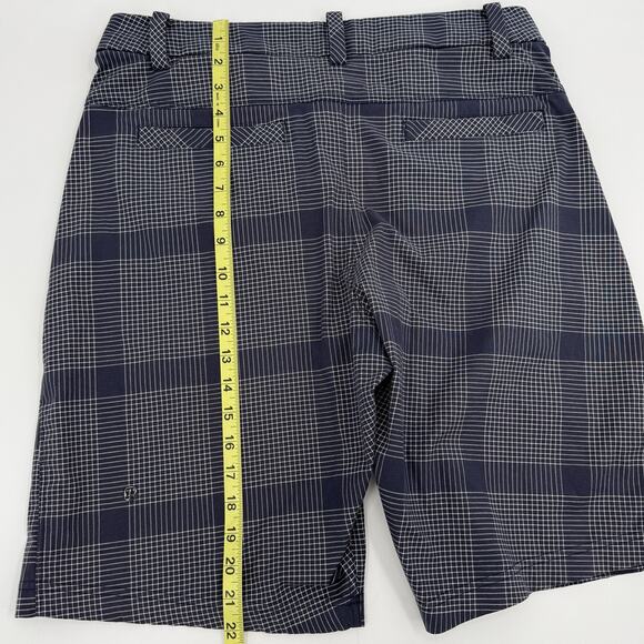 Lululemon Shorts Mens 34 Navy Blue Plaid Dress Golf Chino Lightweight Athletic - Picture 4 of 7